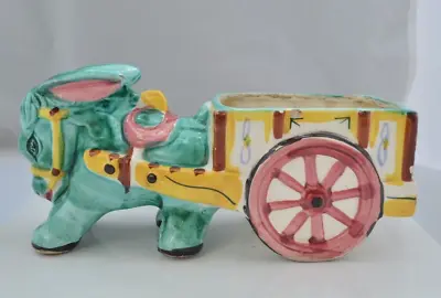 Antique Vintage Donkey Burro Pulling Cart Hand Painted Ceramic Succulent Planter • $26.21
