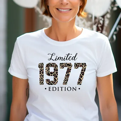 Ladies Limited Edition 1977 T Shirt Leopard Print Mum Aunt Birthday Gift Top • £13.99