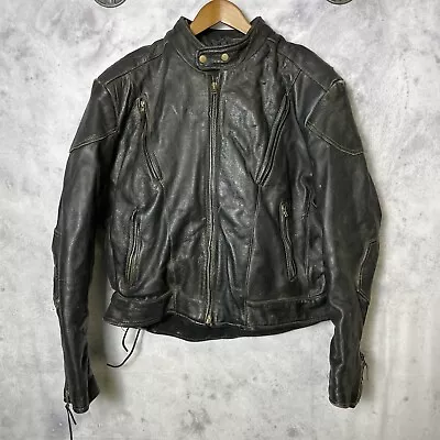 Vintage Leather King Motorcycle Jacket Mens Size 50 Black Full Zip Biker Padded • $135