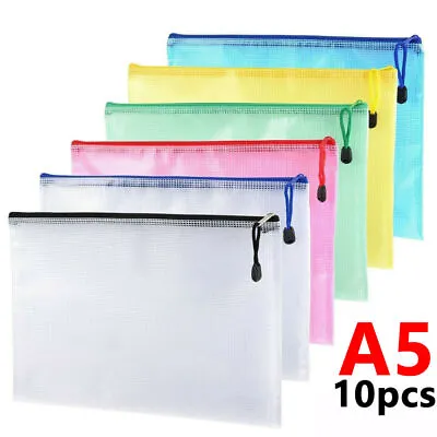 20x A5 Plastic Wallet Pocket Storage File Bags Paper Document Zip Mesh Folder • £9.64
