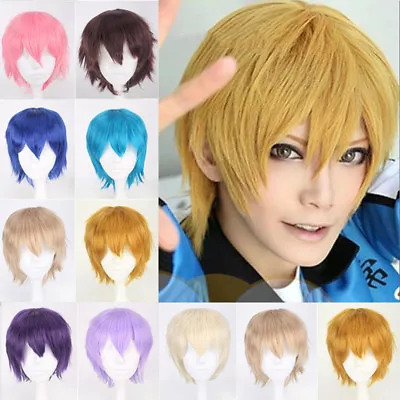 100% Cool Cosplay Wig Short Straight Men Boy Cartoon Anime Party Hair Full Wigs • £14.74