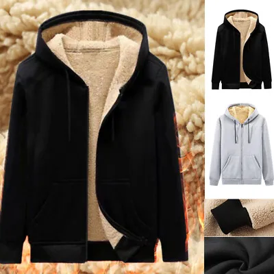 Mens Winter Warm Fleece Fur  Hooded Jacket Coat Zip Warm Hoodie Sweatshirt • $18.59