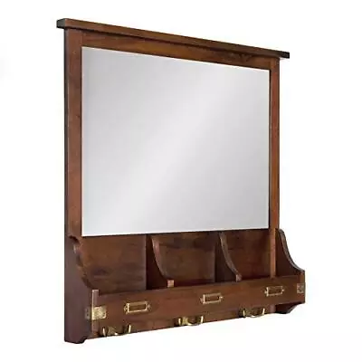 Stallard Decorative Wood Home Wall Organizer Mirror With Pockets And Key Hook... • $198.26