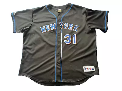 Vintage 90's Majestic MLB New York Mets Black Jersey Mike Piazza #31 2XL • $109.99