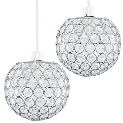 Pair Of Ceiling Light Shades Jewelled Globe Pendant Lampshade Living Room Lights • £28.99