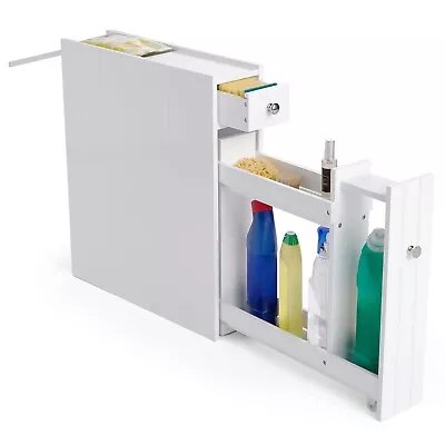 £39.99 • Buy Slim Bathroom Storage Unit | White Slimline Narrow Cabinet W/ Shelving | VonHaus