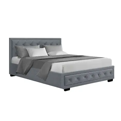 $336 • Buy Artiss Tiyo Bed Frame Fabric Gas Lift Storage - Grey Double