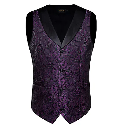 Black Gold Paisley Mens Formal Waistcoat Tie Double Breasted Slim Suit Vest Set • $21.98