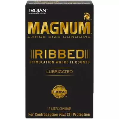 Trojan Magnum Ribbed Large Condoms Lubricated Latex 12 Ct • $10.95