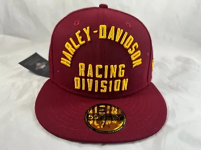 Harley Davidson Racing Fitted Hat New Era 59Fifty Motorcycle Biker  7 1/4 Maroon • $26.99