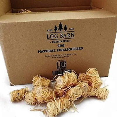 Log-Barn 200 Natural Eco Wood Firelighters Wood Wool Wax Coated Fire Starters • £16.99