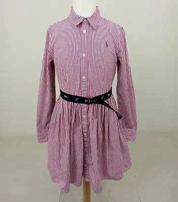 £9.99 • Buy Polo Ralph Lauren Girl's Shirt Dress Size 14 Years Pink Striped  Belted Used F1
