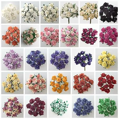 Miniature Paper Tea Rose Mulberry Bunch Of 12 15mm Flower Craft Decoration • £2.23