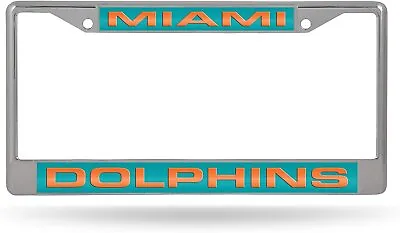 Miami Dolphins Chrome Metal License Plate Frame Tag Cover Laser Acrylic... • $21.99