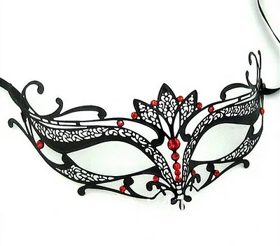 LASER CUT Venetian Masquerade Costume Red Crystals Prom Party Wedding Black Mask • $9.85