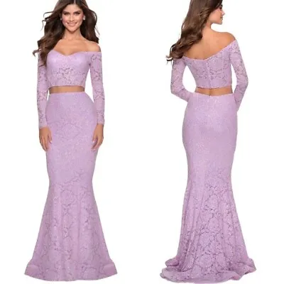 NWT La Femme Two Piece Corset Bodice Sequin Lace Mermaid Dress 6 Retail $428 • $120