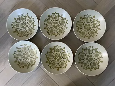 J&G Meakin Maidstone Bowls Tulip Time Green Floral Retro Vintage 19cm Set X6 • £24.99