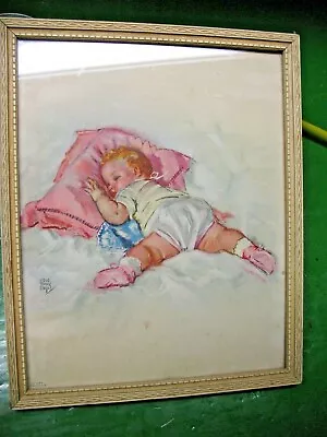 Maud Tousey Fangel Original  Print / Frame  ''all  Tuckered Out''  10'' X 8''  • $25