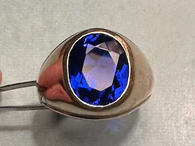 1960s Baden & Foss Men's 10k Gold Signet Ring W/ Blue Spinel Sapphire Color 10.5 • $675