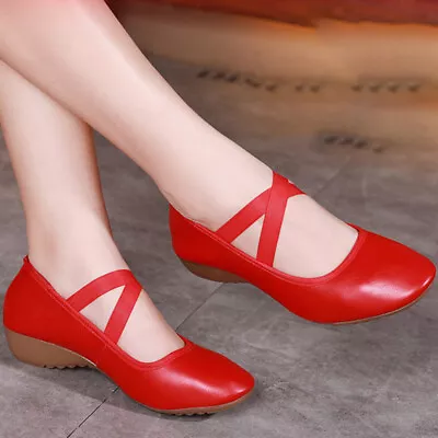 Lady Latin Soft Round Toe Dance Shoes Show Comfy Professional Slip On Flats • $42.77