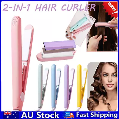2 In 1 Ceramic Mini Hair Curler Portable Straightener Tourmaline Iron Heating AU • $10.89