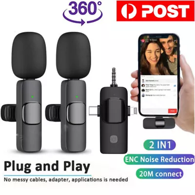 3 In 1 Dual Wireless Lavalier Microphone Mic For IPhone Type C Recording Vlog • $23.59