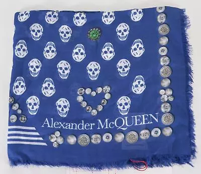 New Alexander McQueen 646452 Modal Jeweled Button Biker Skull Scarf • $165.44