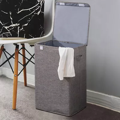 Large Laundry Basket With Lid Washing Hamper Dirty Clothes Storage Bin Grey 100L • £14.24