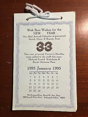 The Nonpareil Press Indianapolis IN 1995 1990s Vintage Typography Calendar • $14.01