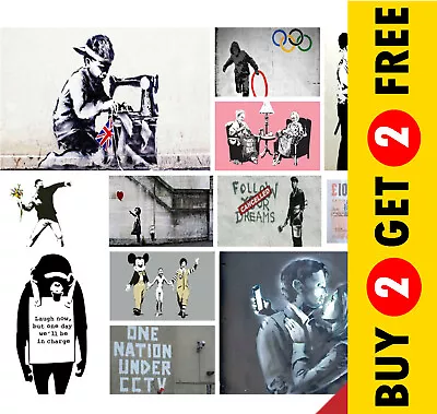 £3.99 • Buy BEST BANKSY POSTERS  A3 A4 A5 OPTIONS Print Home Wall Art Graffiti Street Artist