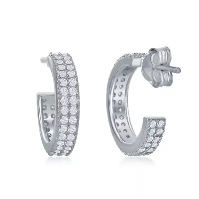 Sterling Silver Micro Pave 15mm Double Row CZ Hoop Earrings • $42