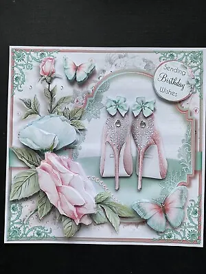 £2.90 • Buy Handmade Female Decoupage Ladies Fancy Shoes Birthday Card Topper