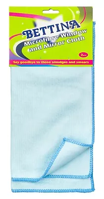 Bettina Microfibre Window And Mirror Cloth - 2 Pack - MirrorGlass Non Scratch • £3.49