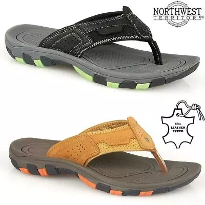 Mens Leather Summer Sandals Walking Toe Post Flip Flops Sandals Beach Shoes Size • £16.95