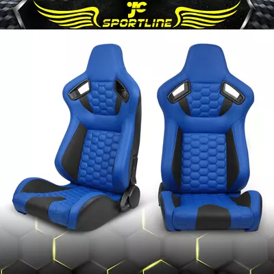 Universal Reclinable Racing Seat Honeycomb + Dual Slider X2 Blue Black PU Carbon • $359.85