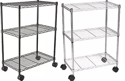 3 Tier Bookcase Chrome Metal Storage Rack Wheeled Shelving Unit Holds Upto 340kg • £54.95