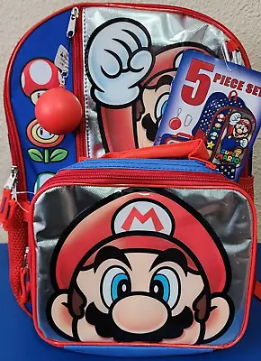 Super Mario 5-Piece Backpack Set Lunch Bag Gadget Case Carabiner BRAND NEW • $19.25