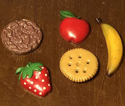 VINTAGE Fridge Magnet FOOD Lot Of 5 Realistic Banana Cracker Cookie Fruit 1” 2” • $8.88