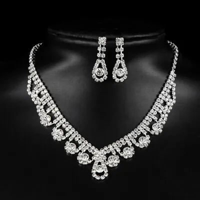 £4.47 • Buy 1 Set Of Earring Set Bridal Austrian Crystal Necklace Wedding Jewelry Gift