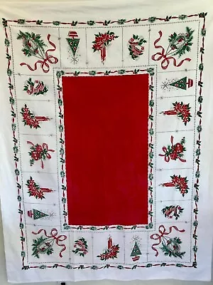 Vintage Large Christmas Tablecloth Ornaments Candles Trees Wreaths Squares Holly • $45