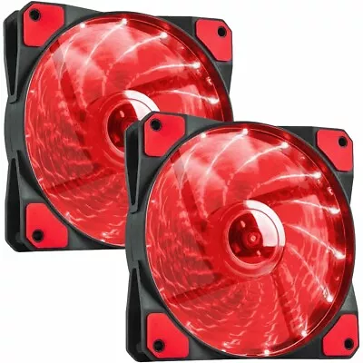 2 Pcs PC Case Cooling Fan Gaming Computer Red LED 120mm Silent 4-Pin Connector • £9.99