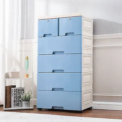 $78.01 • Buy Plastic Drawers Dresser Storage Cabinet 6 Drawers Closet Organizer W/ 4 Wheels