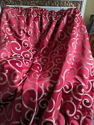 Huge Heavyweight Damask Lined Curtains  Carmine Red 185 Cm L X 275 Cm W • £75