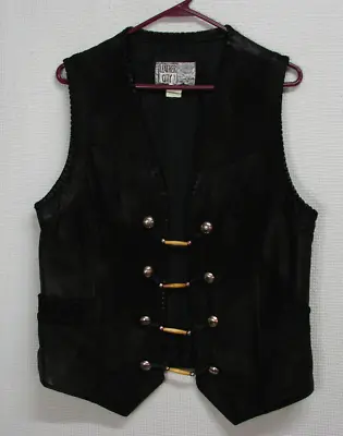 Vtg 90s Leather City Leather Wood Bead Closure Lined Vest Waistcoat Womens Med • $21.95