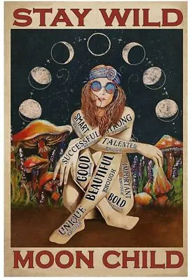 Hippie Girl With Mushroom Stay Wild Moon Child Wall Art Hanging Poster Decor • $22.95