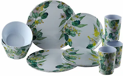 £39.99 • Buy Melamine Dinner Set 16-Piece Plates Bowls & Tumblers Set For 4 Leaves Crockery