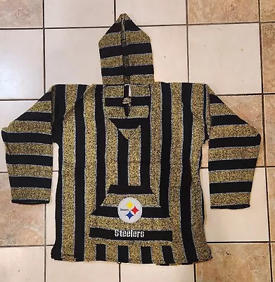 NFL Pittsburg STEELERS Baja Hoodie Pullover Mexican Sweater LG • $9.95