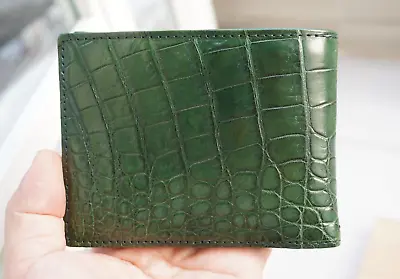 Genuine Alligator Crocodile Leather Skin Men Bifold Wallet Handmade Green #T19 • $48.36