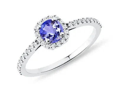 925 Starling Silver Natural Tanzanite Round 5.00mm With Side Accent Ring • £38