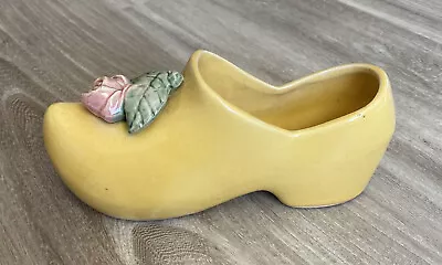 Vintage McCOY Pottery Dutch Shoe Planter In Yellow W Pink Tulip • $19.99